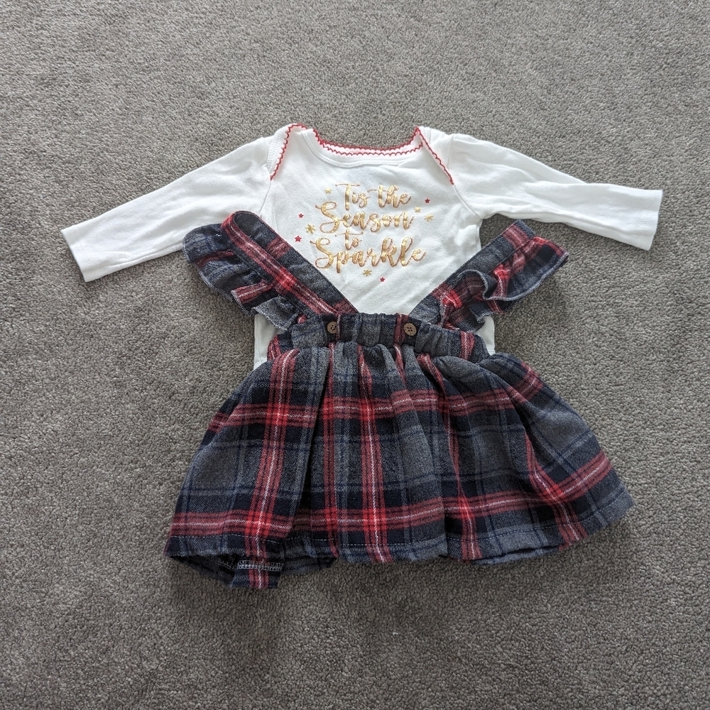 Monkey Bars Baby Girl Christmas Flannel Dress Set Size 6-9 Months
